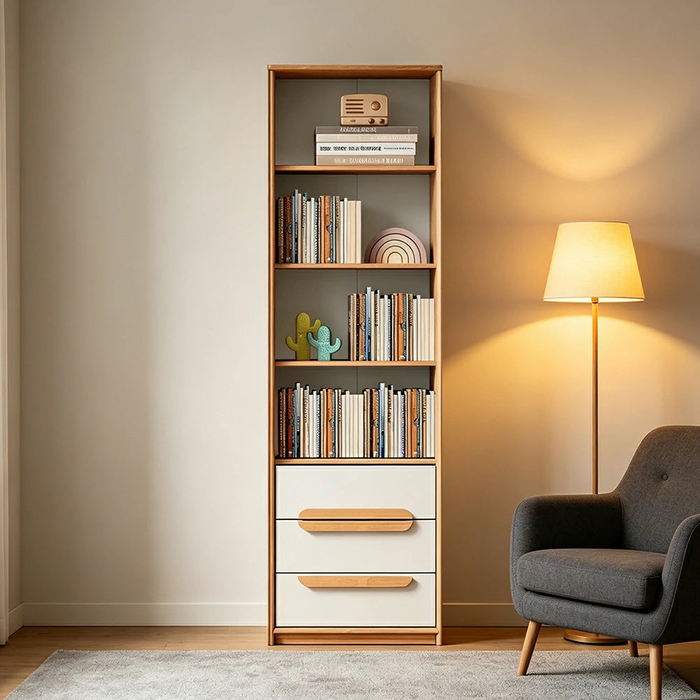 LIVARA Kids Open Bookcase Eco Waterborne Finish Anti-Tip Adjustable Shelves Three Drawers for Kids Room Reading Corner Study Area