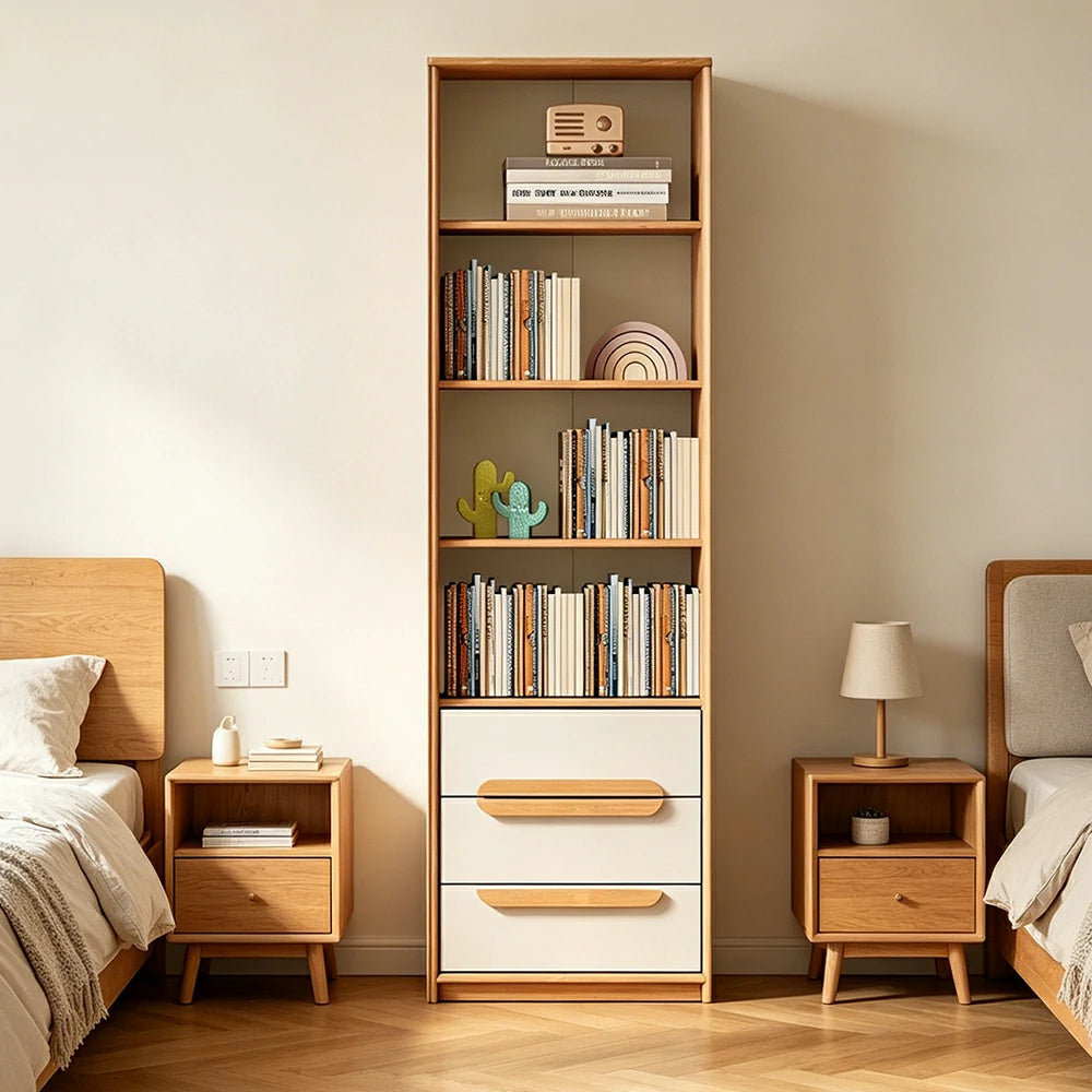 LIVARA Kids Open Bookcase Eco Waterborne Finish Anti-Tip Adjustable Shelves Three Drawers for Kids Room Reading Corner Study Area