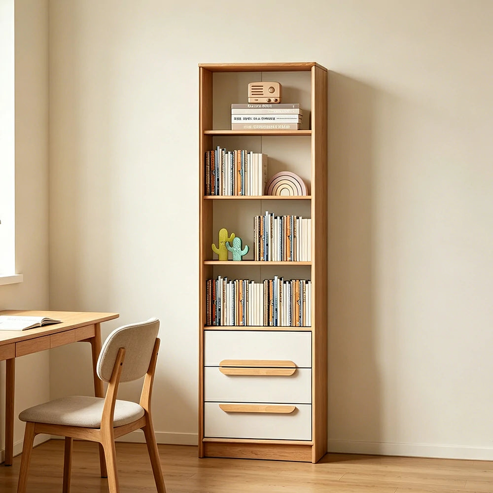 LIVARA Kids Open Bookcase Eco Waterborne Finish Anti-Tip Adjustable Shelves Three Drawers for Kids Room Reading Corner Study Area