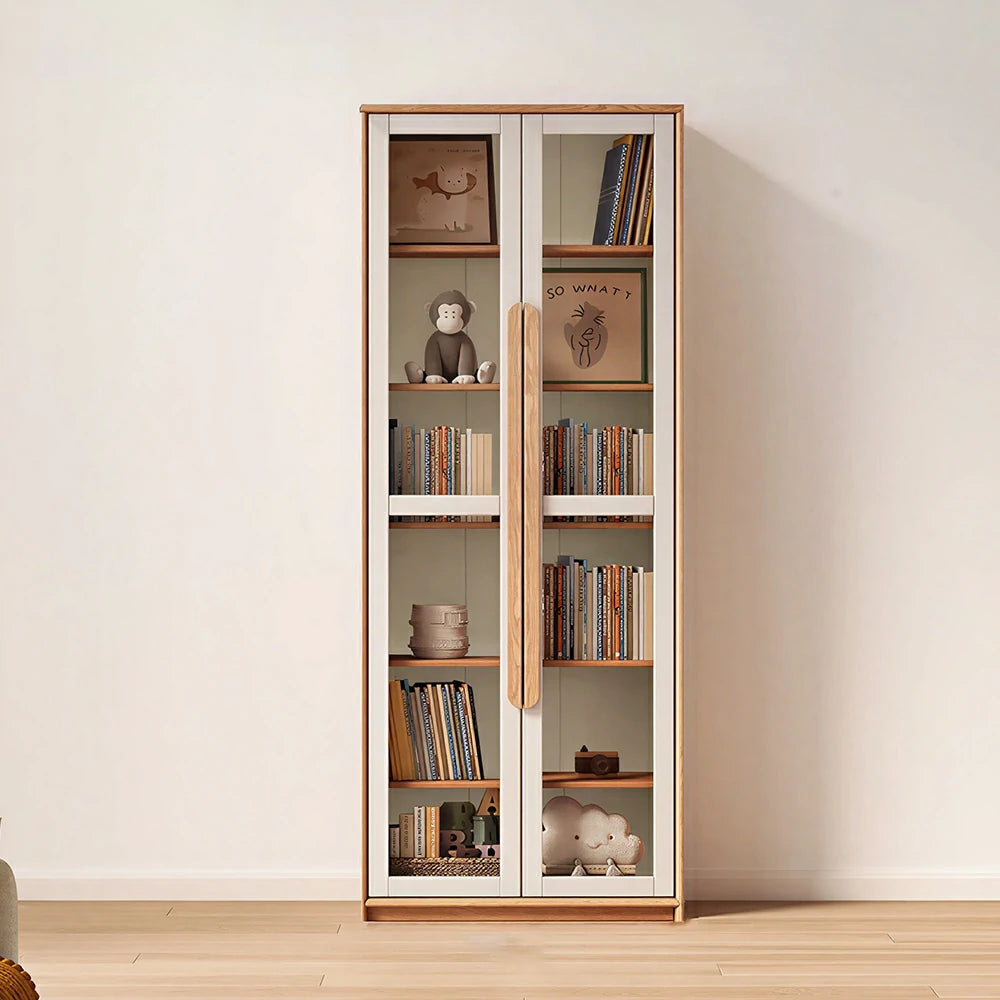 LIVARA Kids Open Bookcase Eco Waterborne Finish Anti-Tip Adjustable Shelves Double Glass Doors for Kids Room Reading Corner Study Area