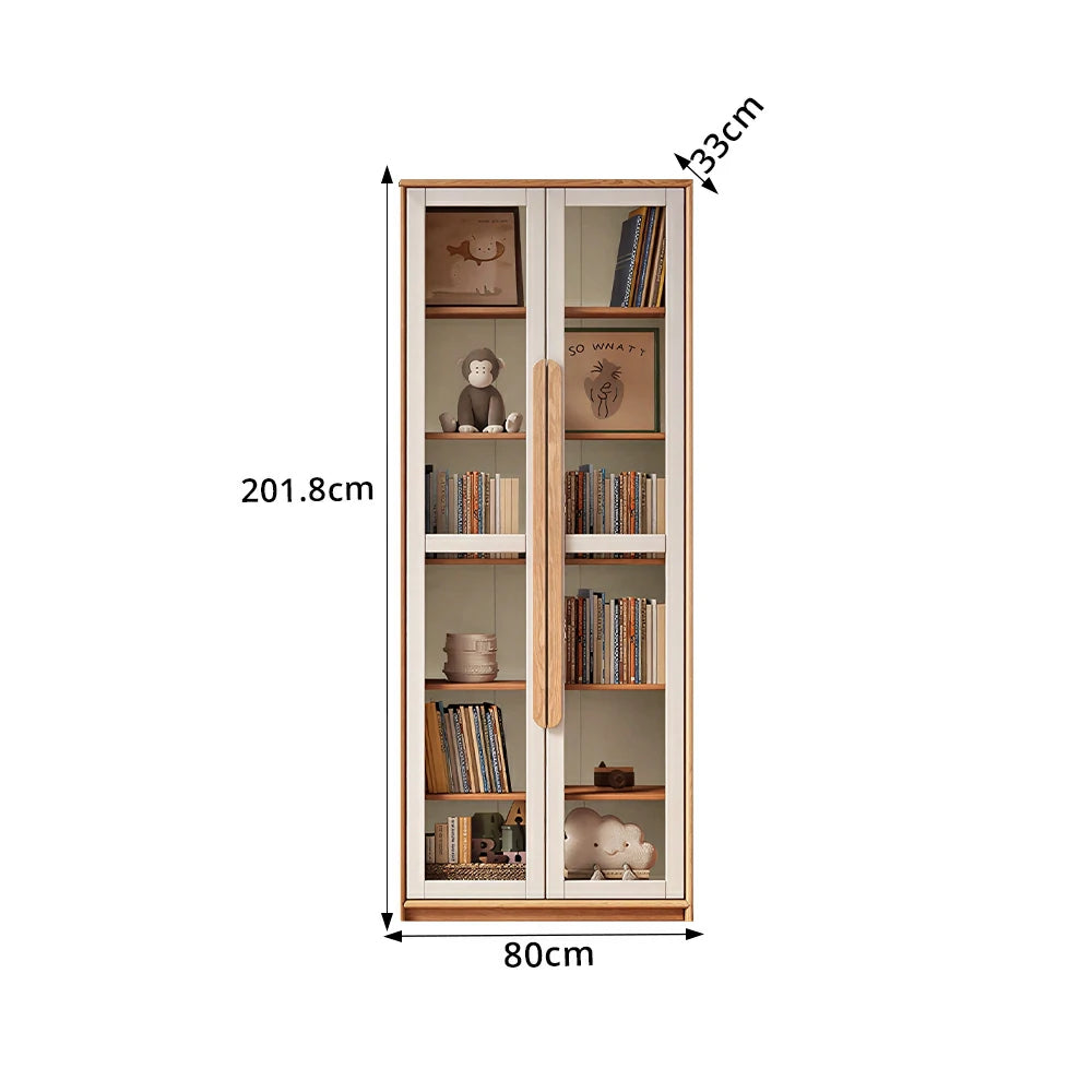 LIVARA Kids Open Bookcase Eco Waterborne Finish Anti-Tip Adjustable Shelves Double Glass Doors for Kids Room Reading Corner Study Area