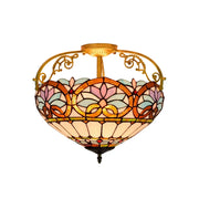 LIVARA European Vintage Blue Heart Pattern Stained Glass Ceiling Light 3-Light Design Even Lighting 42x38cm Suitable for Living Room Bedroom Dining Hallway