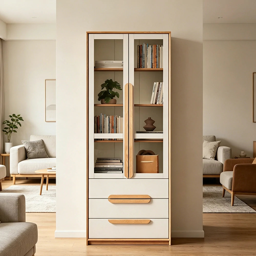 LIVARA Kids Open Bookcase Eco Waterborne Finish Anti-Tip Adjustable Shelves Double Doors Three Drawers for Kids Room Reading Corner Study Area