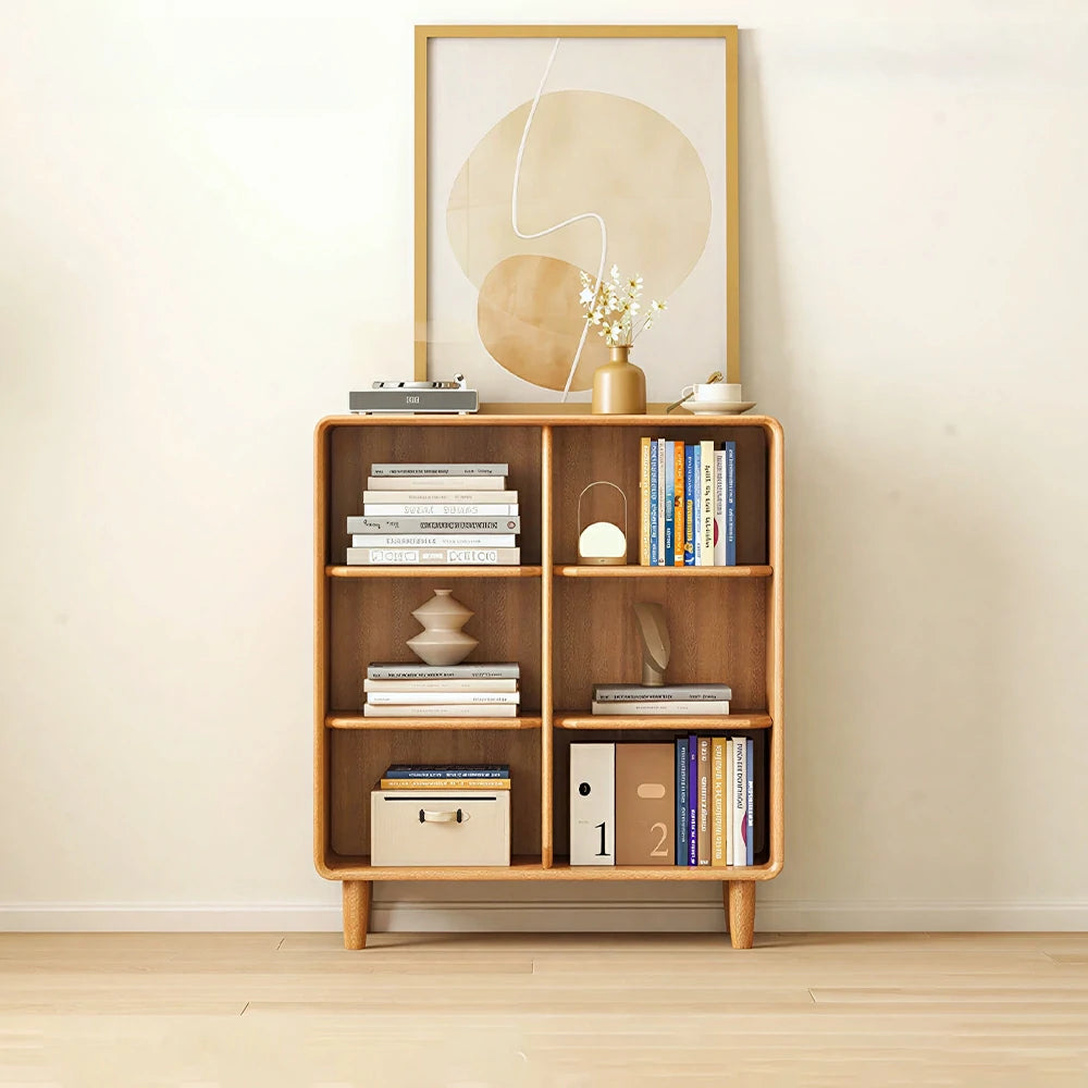 LIVARA Open Solid Wood Bookcase Natural Timber Adjustable Shelves Rounded Design 2-Column for Living Room Study Reading Area - Wood