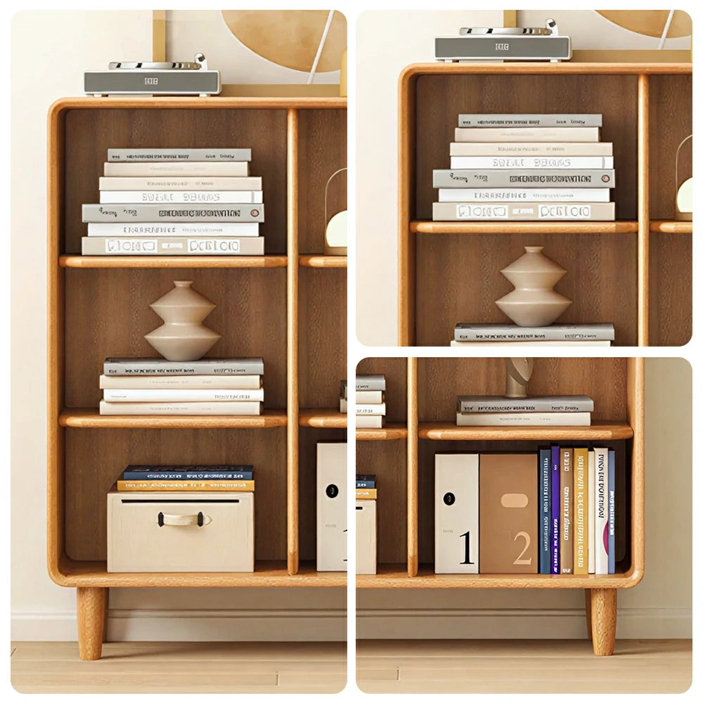 LIVARA Open Solid Wood Bookcase Natural Timber Adjustable Shelves Rounded Design 2-Column for Living Room Study Reading Area - Wood