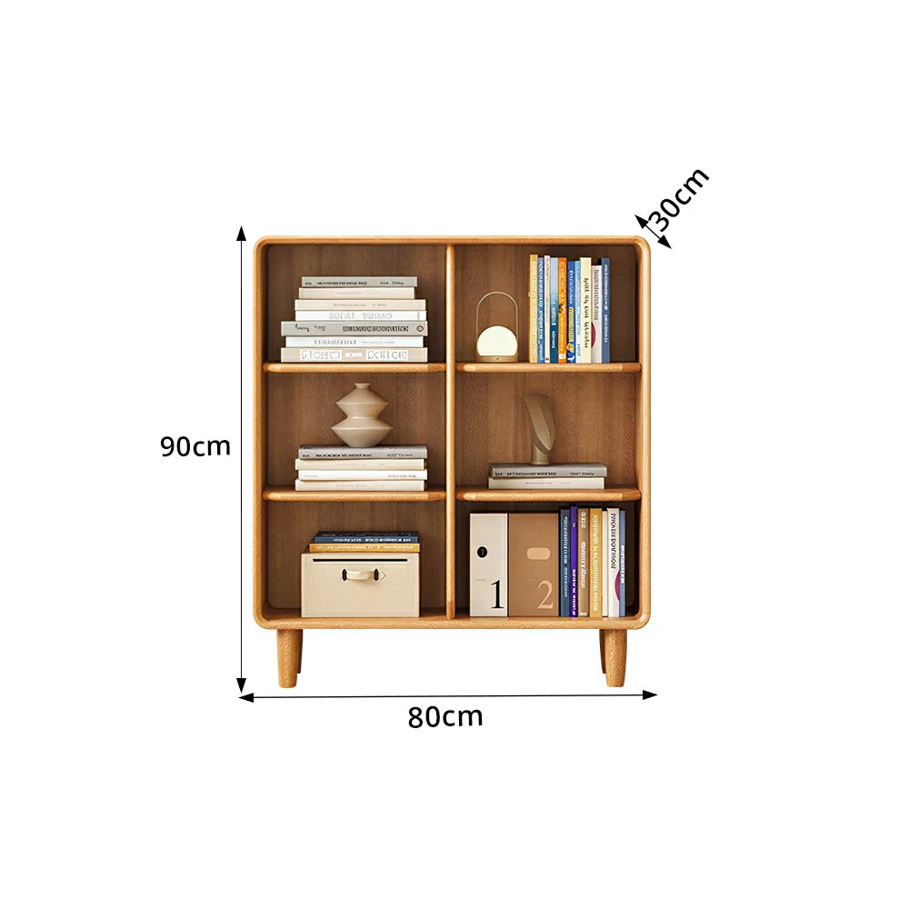 LIVARA Open Solid Wood Bookcase Natural Timber Adjustable Shelves Rounded Design 2-Column for Living Room Study Reading Area - Wood