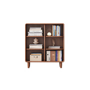 LIVARA Open Solid Wood Bookcase Natural Timber Adjustable Shelves Rounded Design 2-Column for Living Room Study Reading Area - Walnut