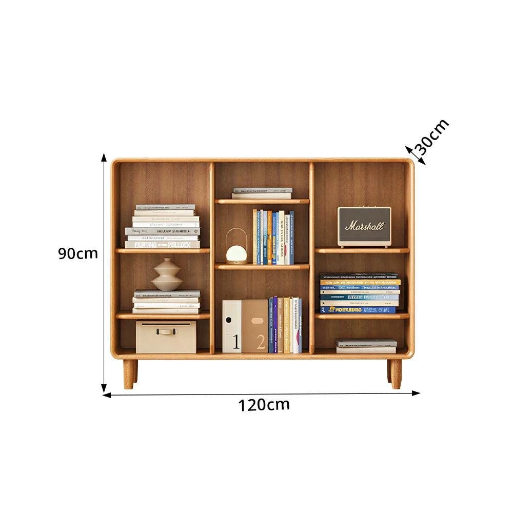 LIVARA Open Solid Wood Bookcase Natural Timber Adjustable Shelves Rounded Design 3-Column for Living Room Study Reading Area - Wood