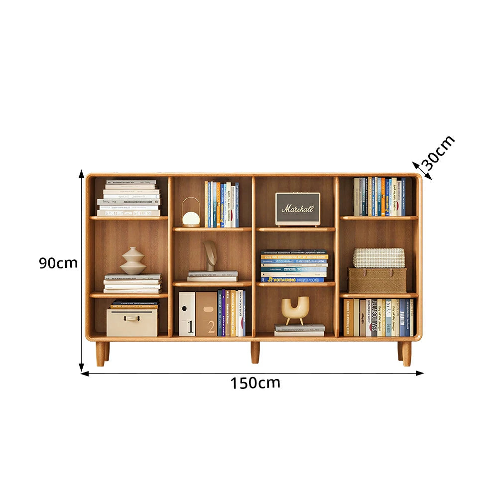 LIVARA Open Solid Wood Bookcase Natural Timber Adjustable Shelves Rounded Design 4-Column for Living Room Study Reading Area - Wood