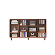 LIVARA Open Solid Wood Bookcase Natural Timber Adjustable Shelves Rounded Design 4-Column for Living Room Study Reading Area - Walnut