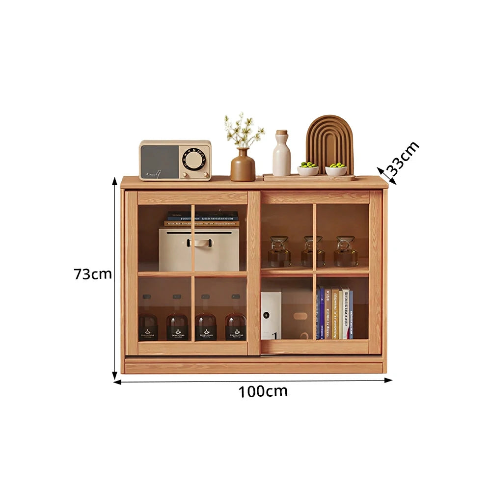 LIVARA Solid Wood Glass Door Storage Cabinet Adjustable Shelves Anti-Tip Reinforced Structure Single Tier for Living Room Dining Room Study - Wood