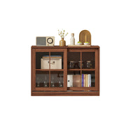 LIVARA Solid Wood Glass Door Storage Cabinet Adjustable Shelves Anti-Tip Reinforced Structure Single Tier for Living Room Dining Room Study - Walnut