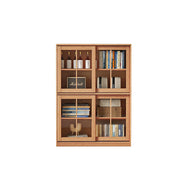 LIVARA Solid Wood Glass Door Storage Cabinet Adjustable Shelves Anti-Tip Reinforced Structure Double Tier for Living Room Dining Room Study - Wood