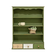 LIVARA Farmhouse Wall Cabinet with Drawers and Open Shelves Solid Wood MDF Rustic Distressed Green Wall Storage for Kitchen Entryway