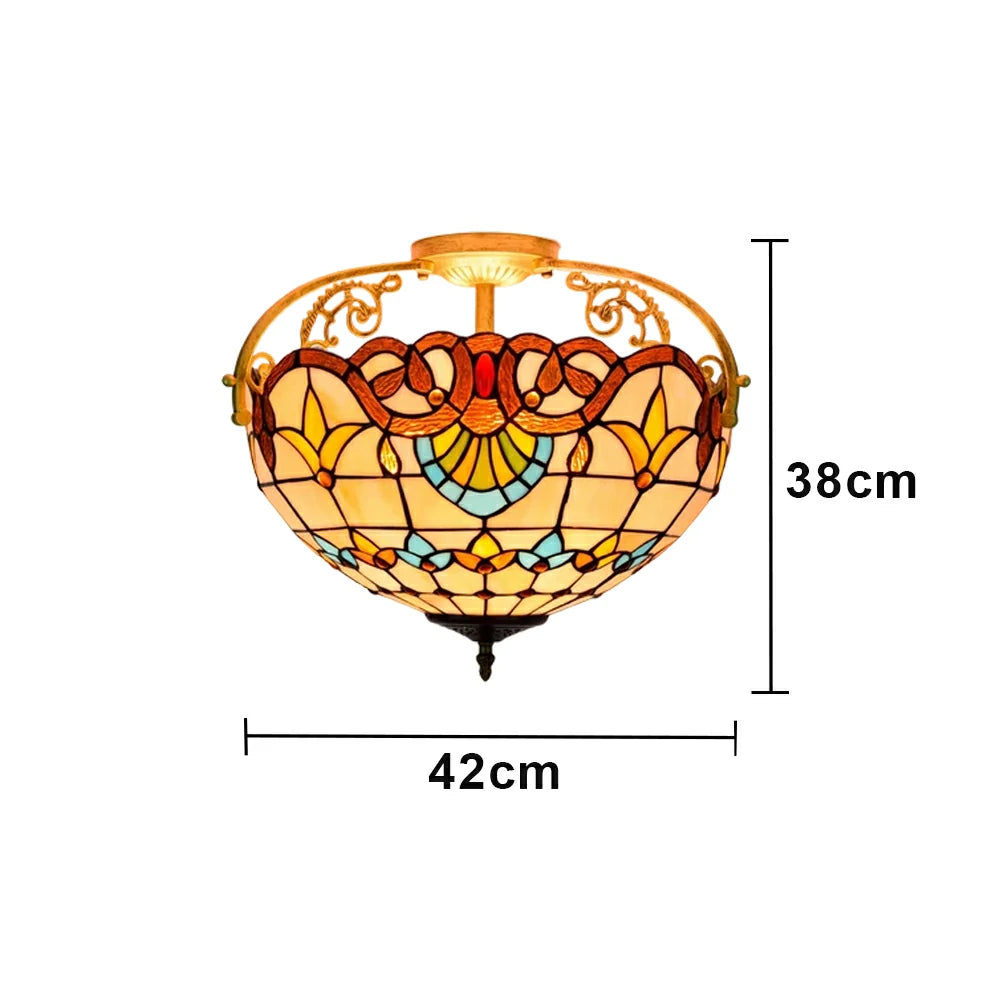 LIVARA European Vintage Baroque Style Stained Glass Ceiling Light 3-Light Design Even Lighting 42x38cm Suitable for Living Room Bedroom Dining Hallway