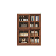 LIVARA Solid Wood Glass Door Storage Cabinet Adjustable Shelves Anti-Tip Reinforced Structure Double Tier for Living Room Dining Room Study - Walnut
