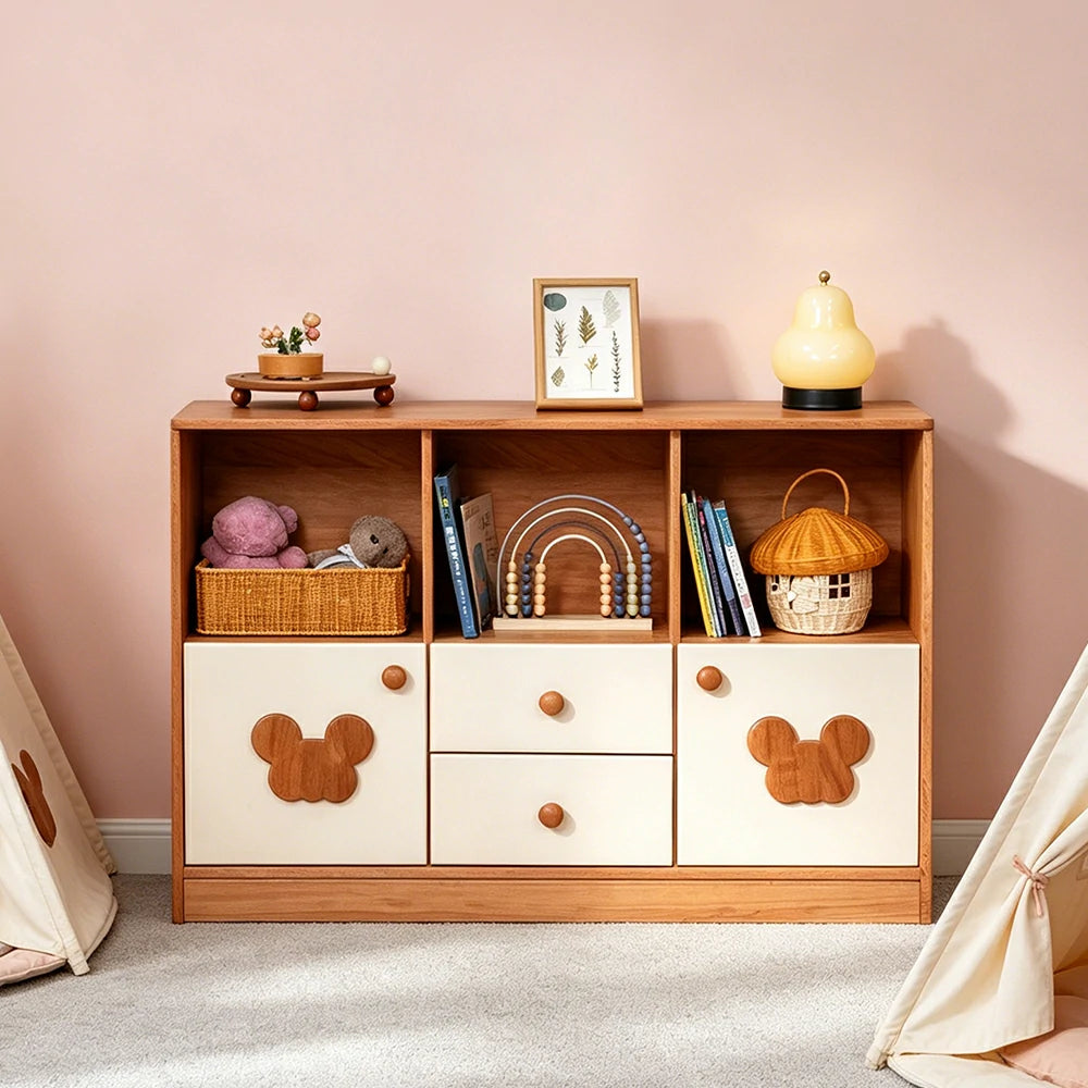 LIVARA Kids Storage Cabinet Multi-Zone Anti-Tip Solid Wood Rounded Corners for Kids Room Reading Corner Play Area - White