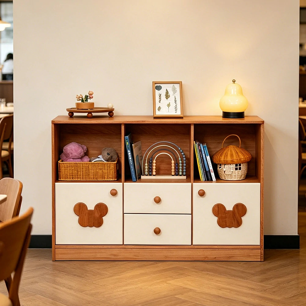 LIVARA Kids Storage Cabinet Multi-Zone Anti-Tip Solid Wood Rounded Corners for Kids Room Reading Corner Play Area - White
