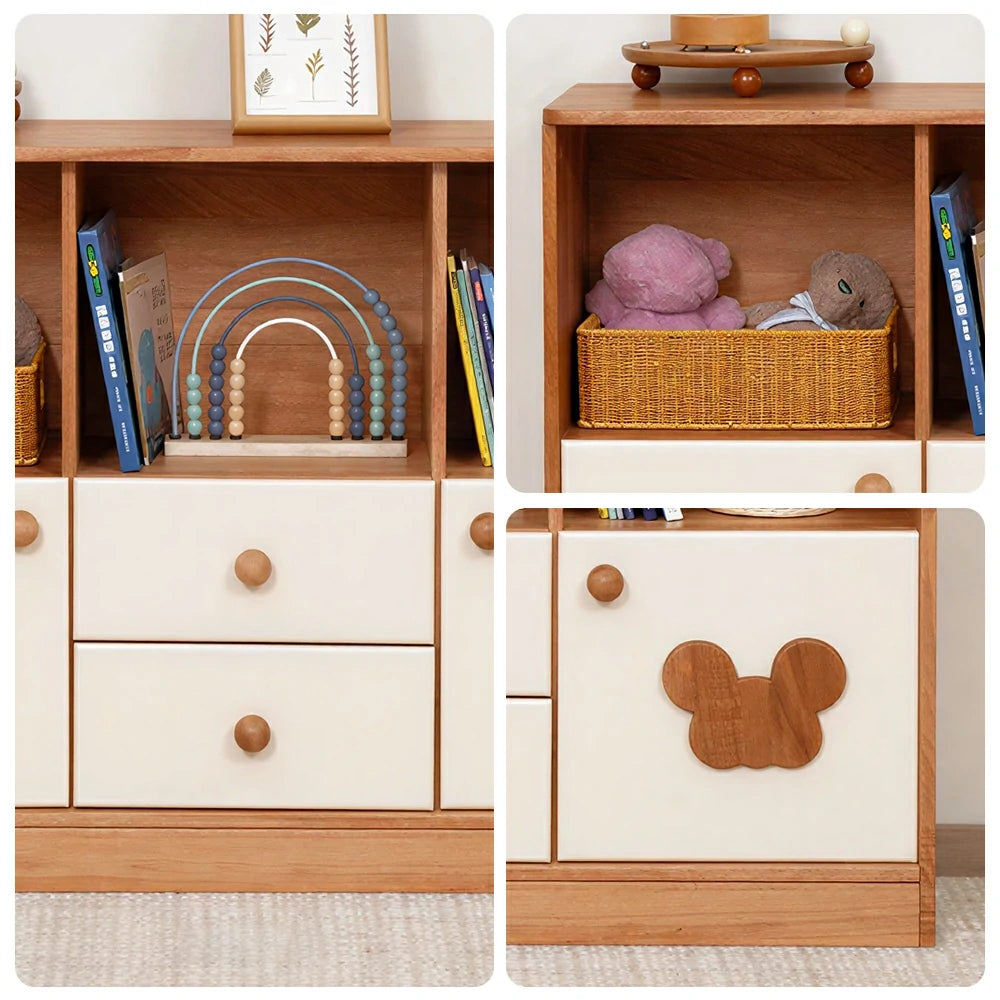 LIVARA Kids Storage Cabinet Multi-Zone Anti-Tip Solid Wood Rounded Corners for Kids Room Reading Corner Play Area - White