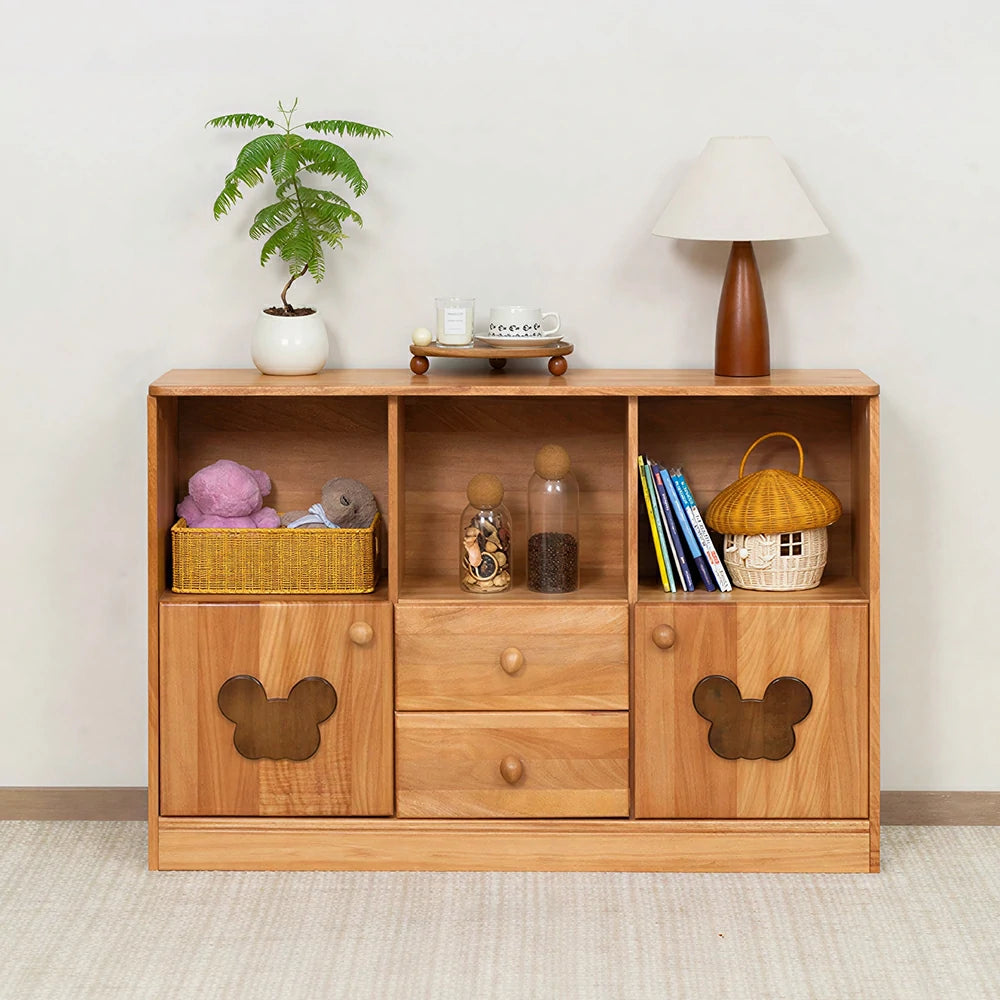 LIVARA Kids Storage Cabinet Multi-Zone Anti-Tip Solid Wood Rounded Corners for Kids Room Reading Corner Play Area - Wood