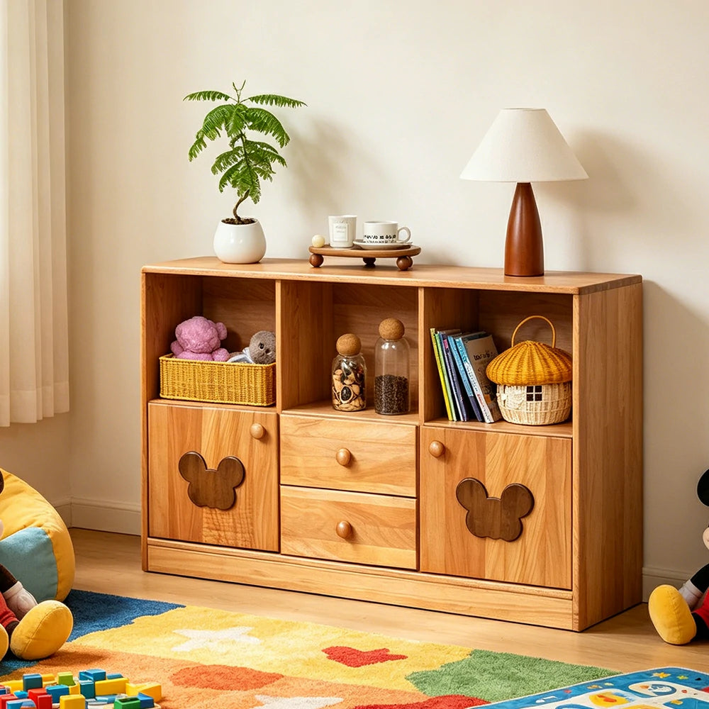LIVARA Kids Storage Cabinet Multi-Zone Anti-Tip Solid Wood Rounded Corners for Kids Room Reading Corner Play Area - Wood