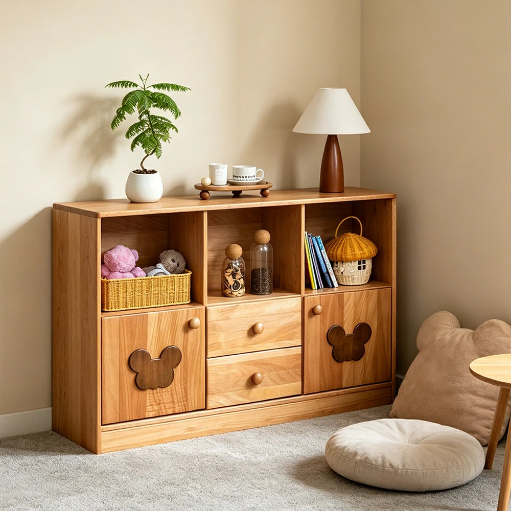 LIVARA Kids Storage Cabinet Multi-Zone Anti-Tip Solid Wood Rounded Corners for Kids Room Reading Corner Play Area - Wood