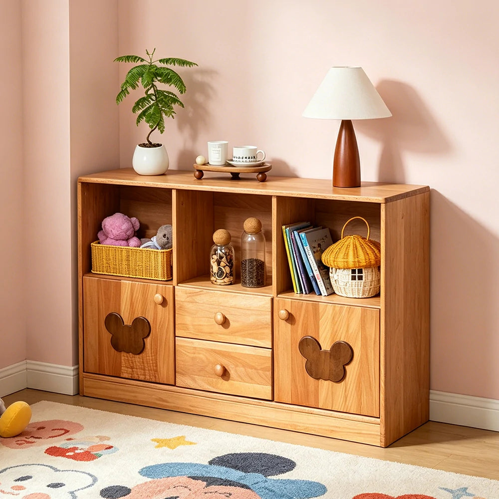 LIVARA Kids Storage Cabinet Multi-Zone Anti-Tip Solid Wood Rounded Corners for Kids Room Reading Corner Play Area - Wood