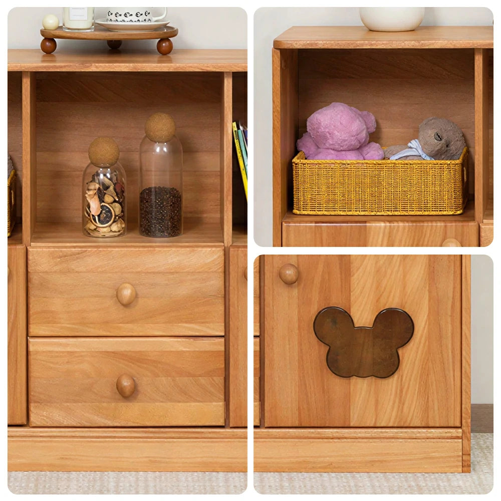LIVARA Kids Storage Cabinet Multi-Zone Anti-Tip Solid Wood Rounded Corners for Kids Room Reading Corner Play Area - Wood