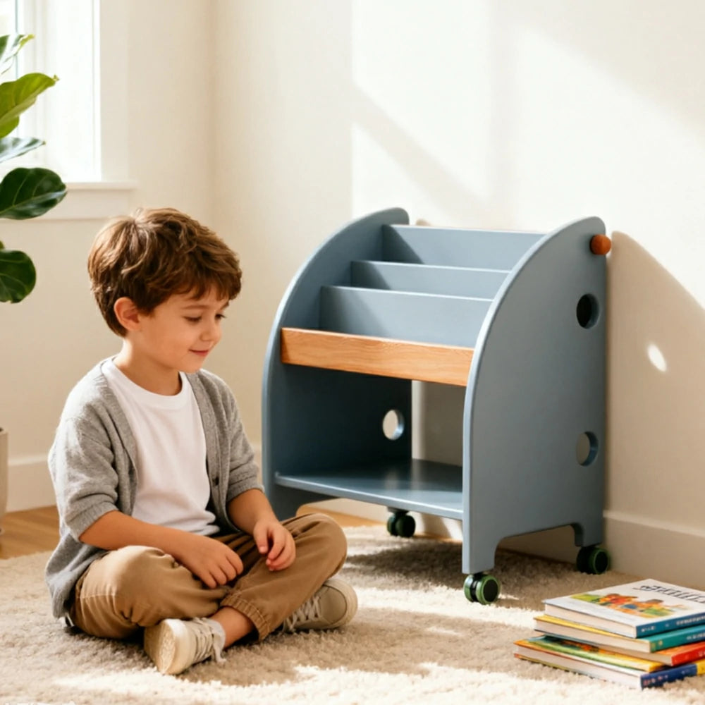LIVARA Kids Picture Book Rack - Child-Friendly Storage Shelf - Bedroom Playroom Organizer - BLUE