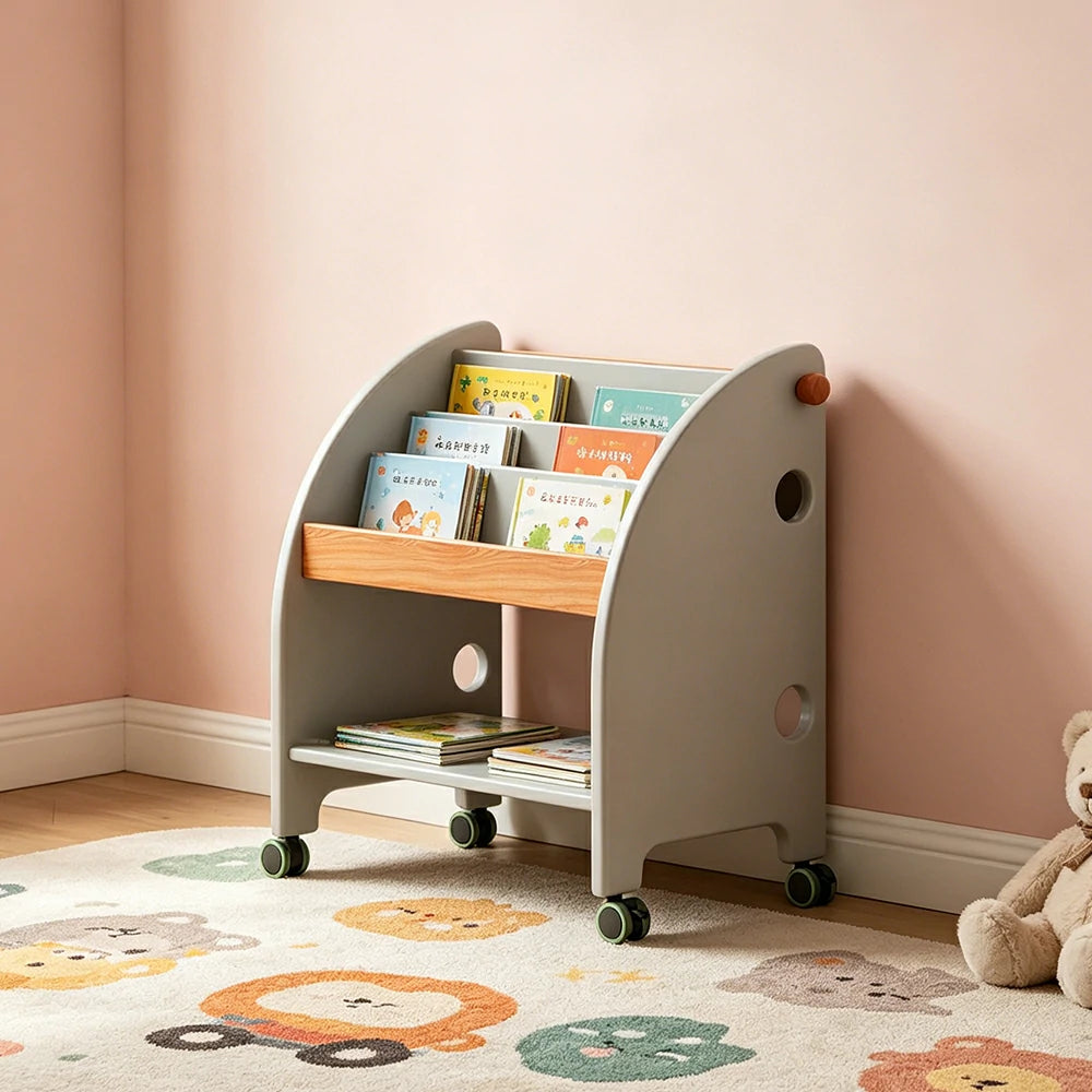 LIVARA Kids Picture Book Rack - Child-Friendly Storage Shelf - Bedroom Playroom Organizer - GREY