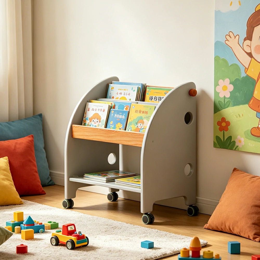 LIVARA Kids Picture Book Rack - Child-Friendly Storage Shelf - Bedroom Playroom Organizer - GREY