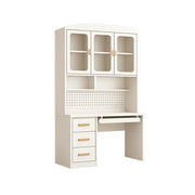 LIVARA Integrated Study Desk Bookcase - Glass Door Storage Cabinet - Kids Bedroom Learning Station - Cheese White