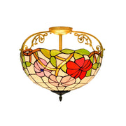 LIVARA European Vintage Morning Glory Pattern Stained Glass Ceiling Light 3-Light Design Even Lighting 42x38cm Suitable for Living Room Bedroom Dining Hallway