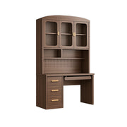 LIVARA Wood Grain Study Desk with Hutch - 3 Door Storage Cabinet - Left Drawers for Home Office - Walnut