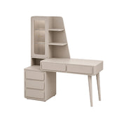 LIVARA Cream White Study Desk with Hutch - 3 Door Storage Cabinet - Left Drawers for Home Office - Smoky Pink