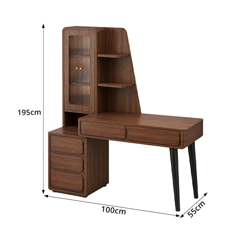 LIVARA Walnut Study Desk with Hutch - 3 Door Storage Cabinet - Left Drawers for Home Office - Zen Walnut