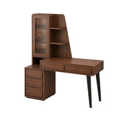 LIVARA Walnut Study Desk with Hutch - 3 Door Storage Cabinet - Left Drawers for Home Office - Zen Walnut