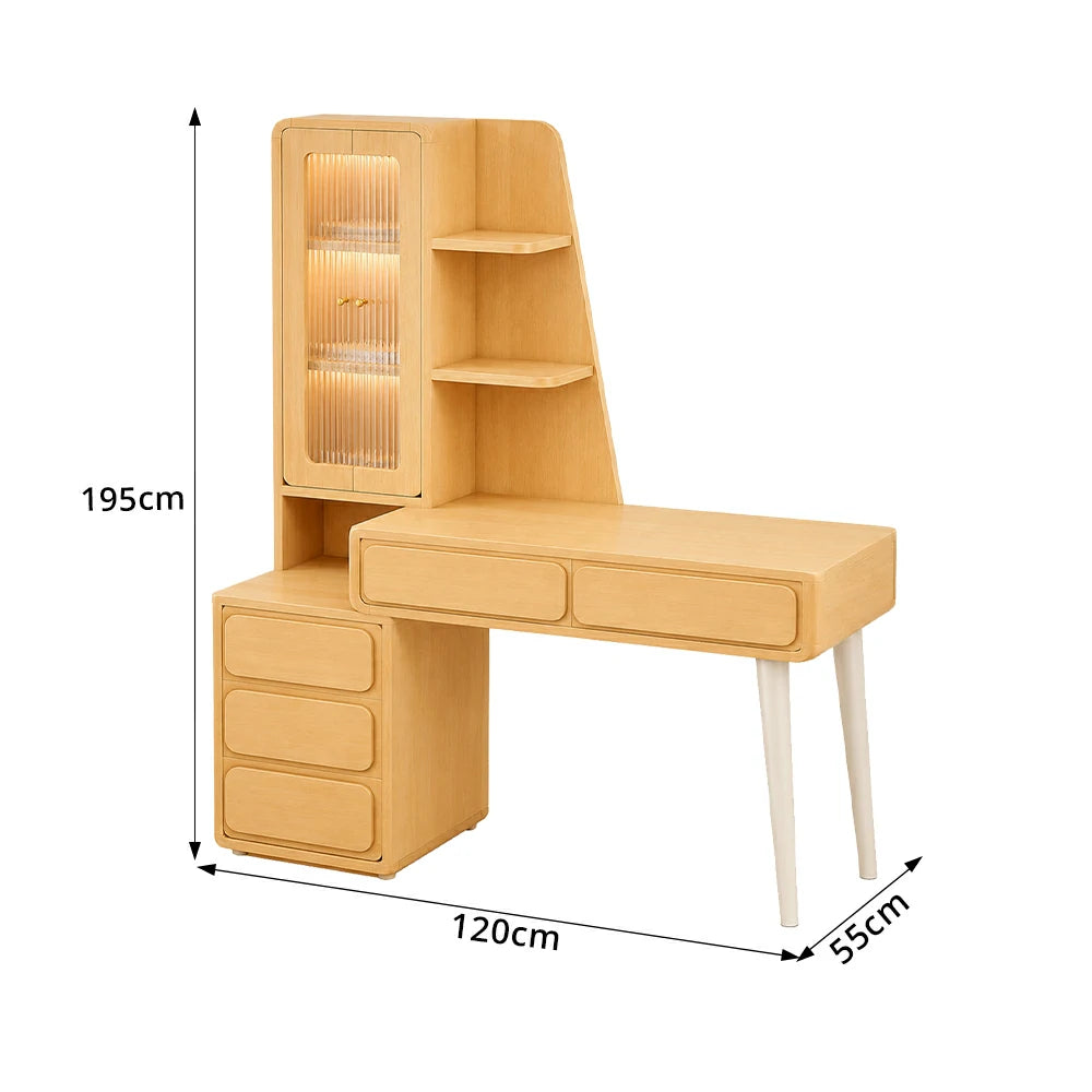 LIVARA Natural Oak Study Desk with Hutch - 3 Door Storage Cabinet - Left Drawers for Home Office - Cloud Oak