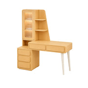 LIVARA Natural Oak Study Desk with Hutch - 3 Door Storage Cabinet - Left Drawers for Home Office - Cloud Oak