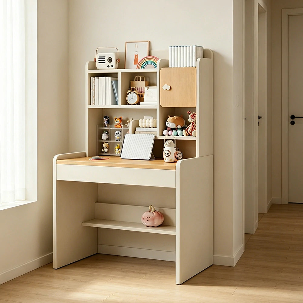 LIVARA Cherry Wood Study Desk with Hutch - Compact No Drawer Design for Small Spaces - Lami Cherry