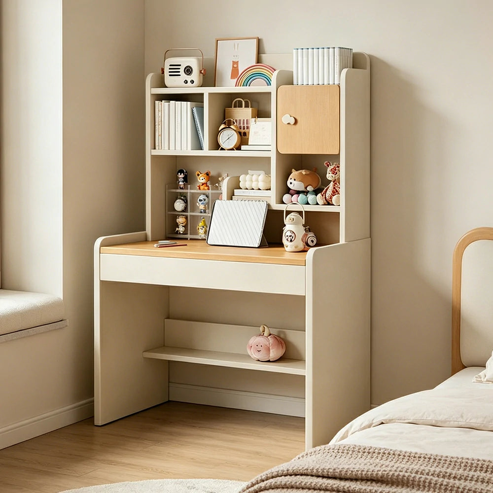 LIVARA Cherry Wood Study Desk with Hutch - Compact No Drawer Design for Small Spaces - Lami Cherry