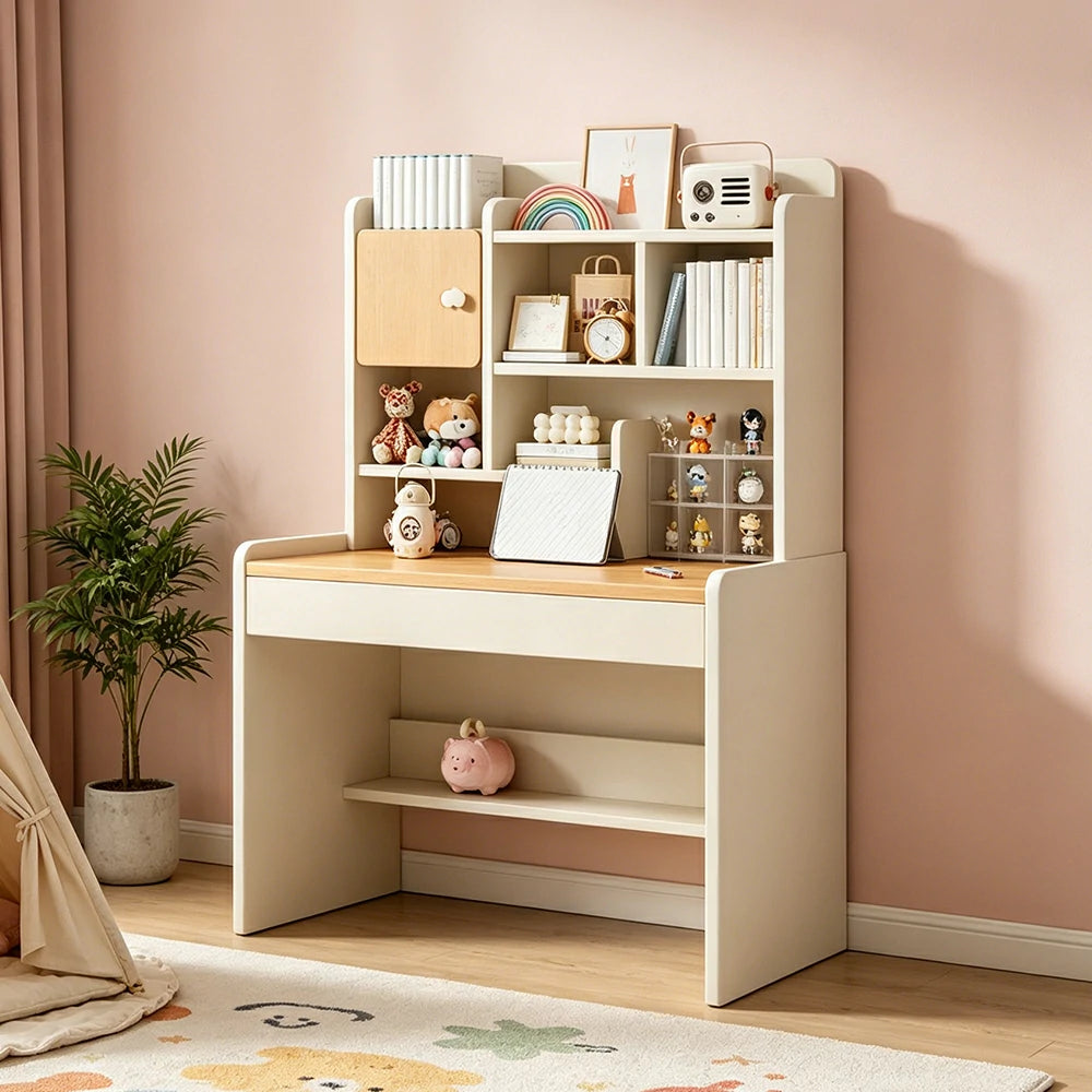 LIVARA Cherry Wood Study Desk with Hutch - Compact No Drawer Design for Small Spaces - Lami Cherry