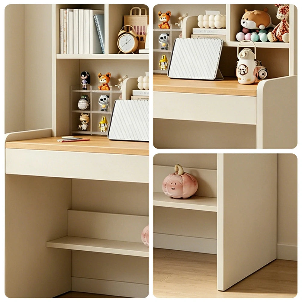 LIVARA Cherry Wood Study Desk with Hutch - Compact No Drawer Design for Small Spaces - Lami Cherry