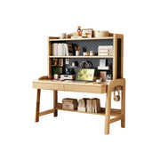 LIVARA Natural Wood Kids Study Desk with Pegboard Bookshelf - 3 Level Adjustable Desktop for Study Room - Natural Wood