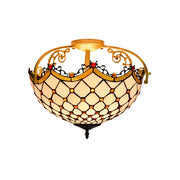 LIVARA European Vintage Amber Stained Glass Ceiling Light 3-Light Design Even Lighting 42x38cm Suitable for Living Room Bedroom Dining Hallway