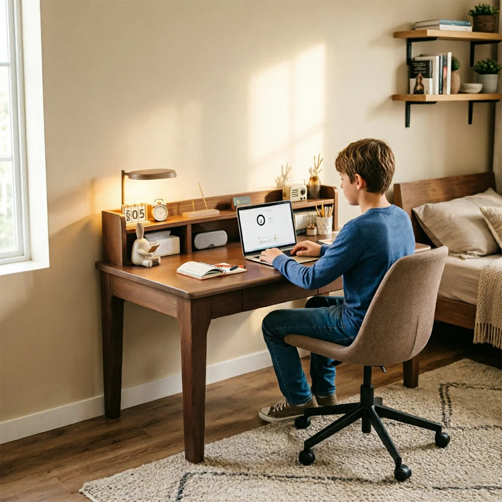 LIVARA Walnut Kids Study Desk - Compact Single Desk for Study Room - Walnut