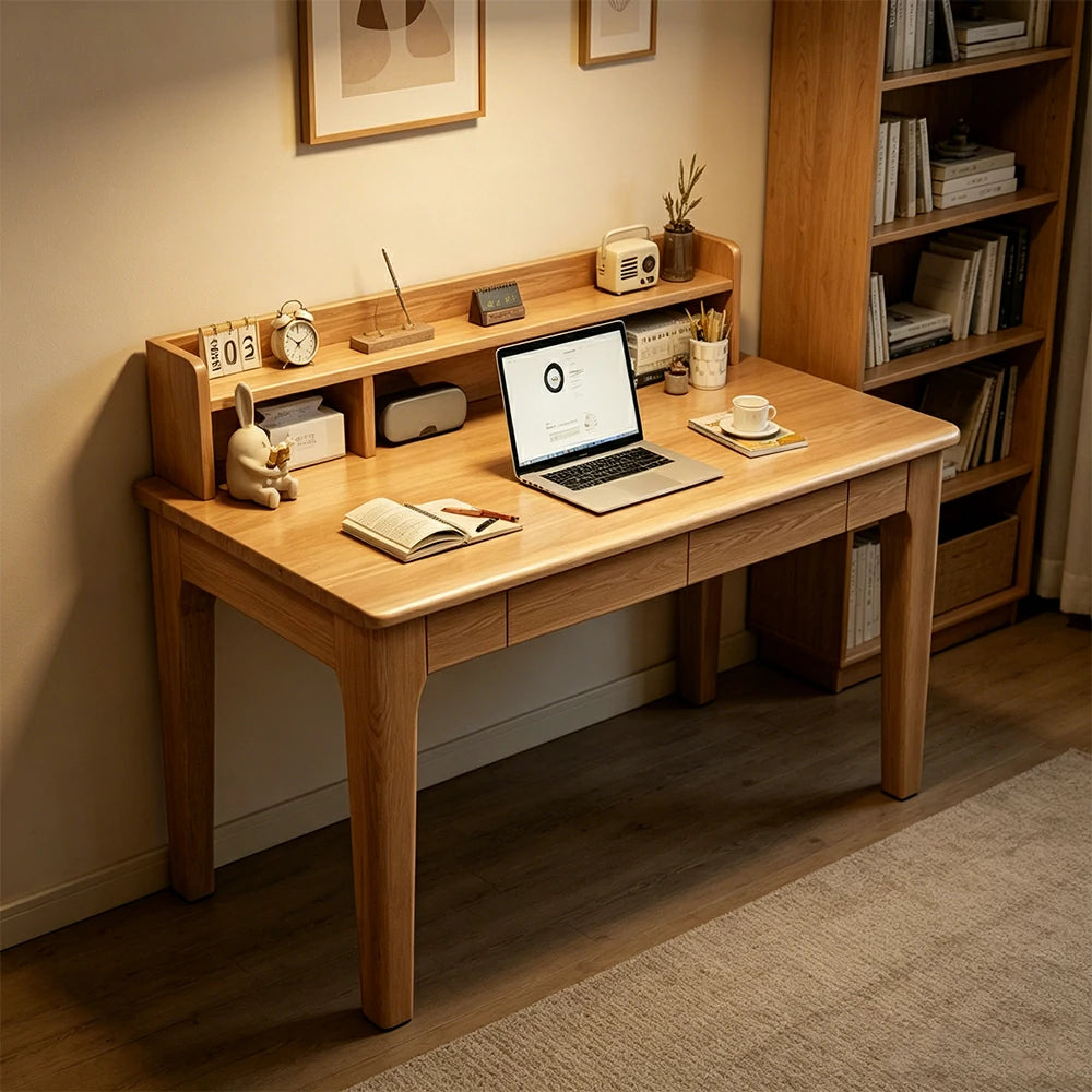 LIVARA Natural Wood Kids Study Desk - Compact Single Desk for Study Room - Natural Wood