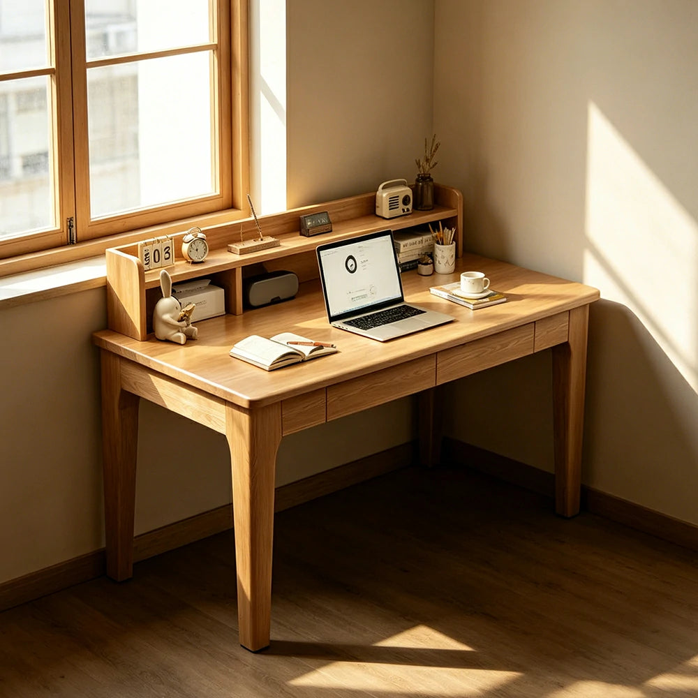 LIVARA Natural Wood Kids Study Desk - Compact Single Desk for Study Room - Natural Wood