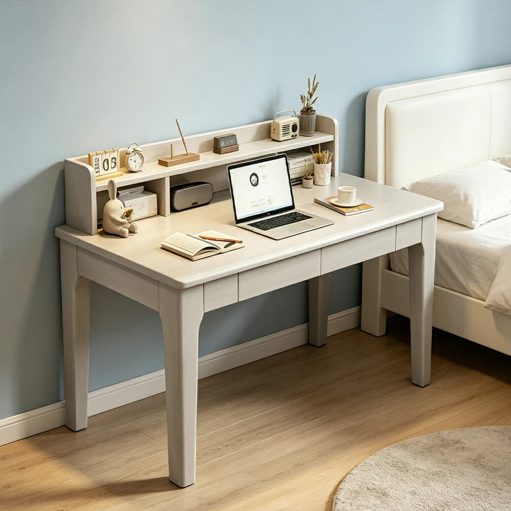 LIVARA Natural Wood Kids Study Desk - Compact Single Desk for Study Room - White