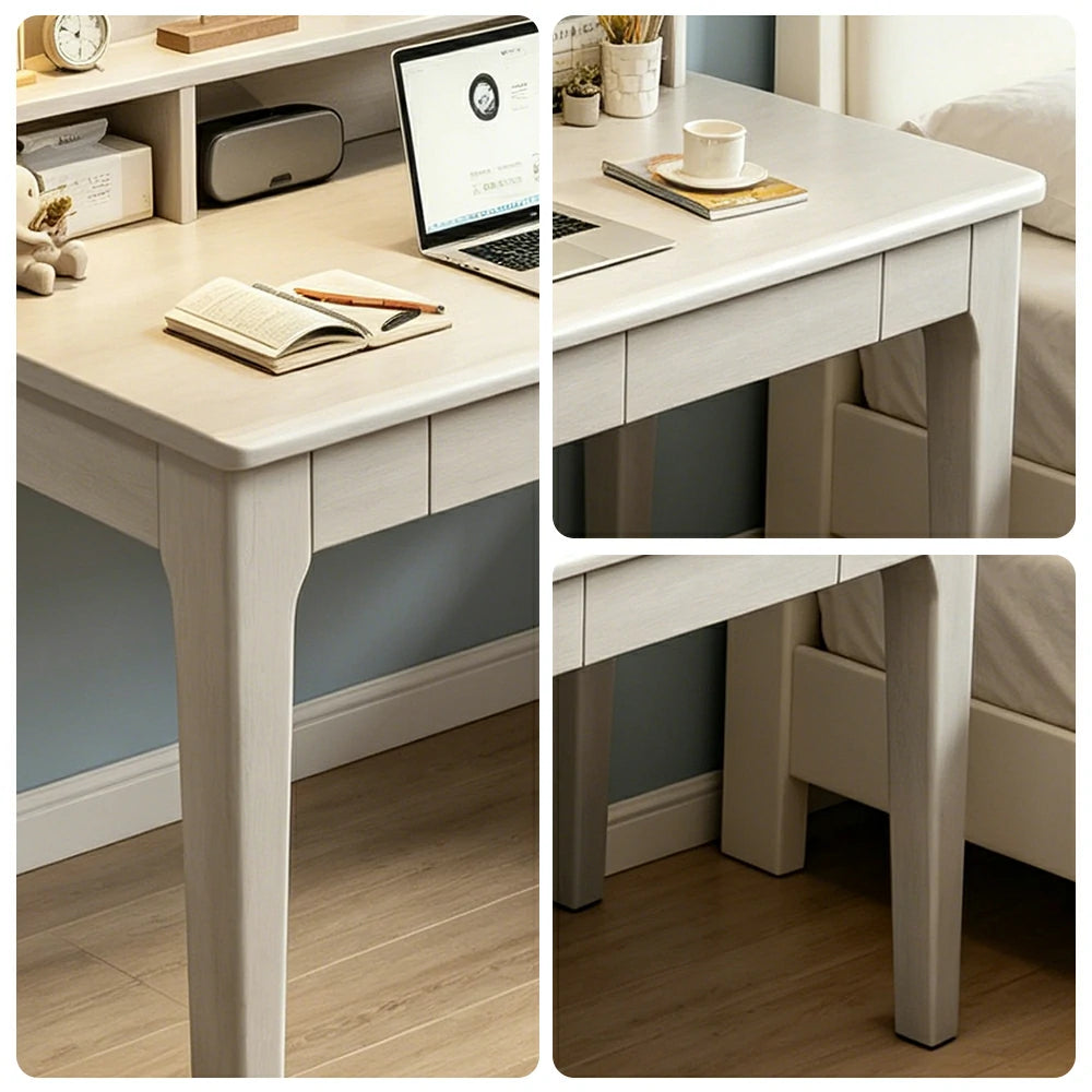 LIVARA Natural Wood Kids Study Desk - Compact Single Desk for Study Room - White